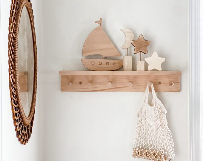 Wooden Peg Shelf Peg Shelf Nursery Nursery Wall Decor Shelf Kids Room