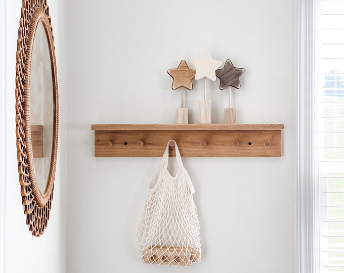 Oak Wooden Shelf Shelf With Pegs Peg Shelf Nursery Shelf Etsy