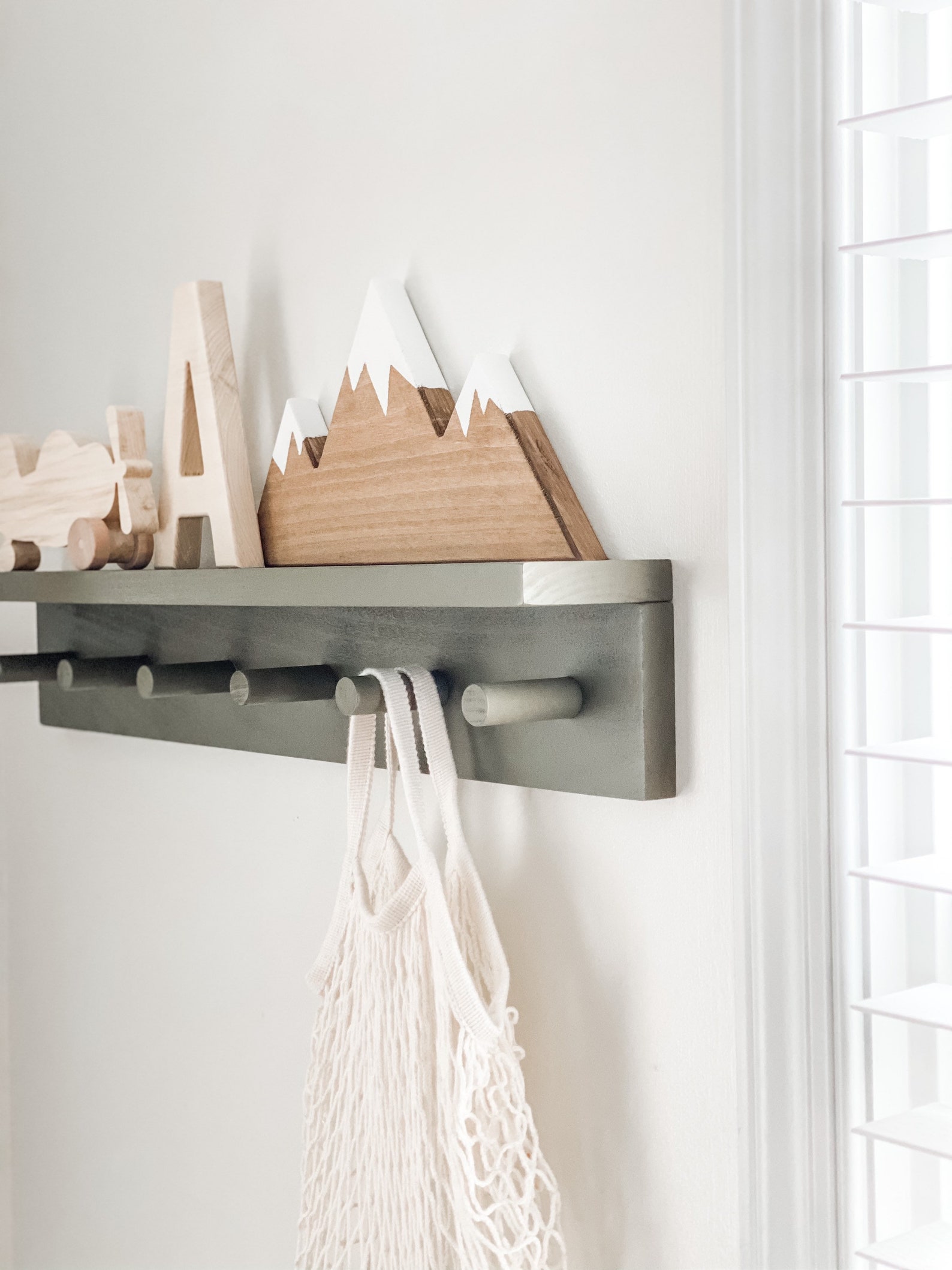 Peg rail with shelf Wooden peg rack Wooden peg rail Etsy