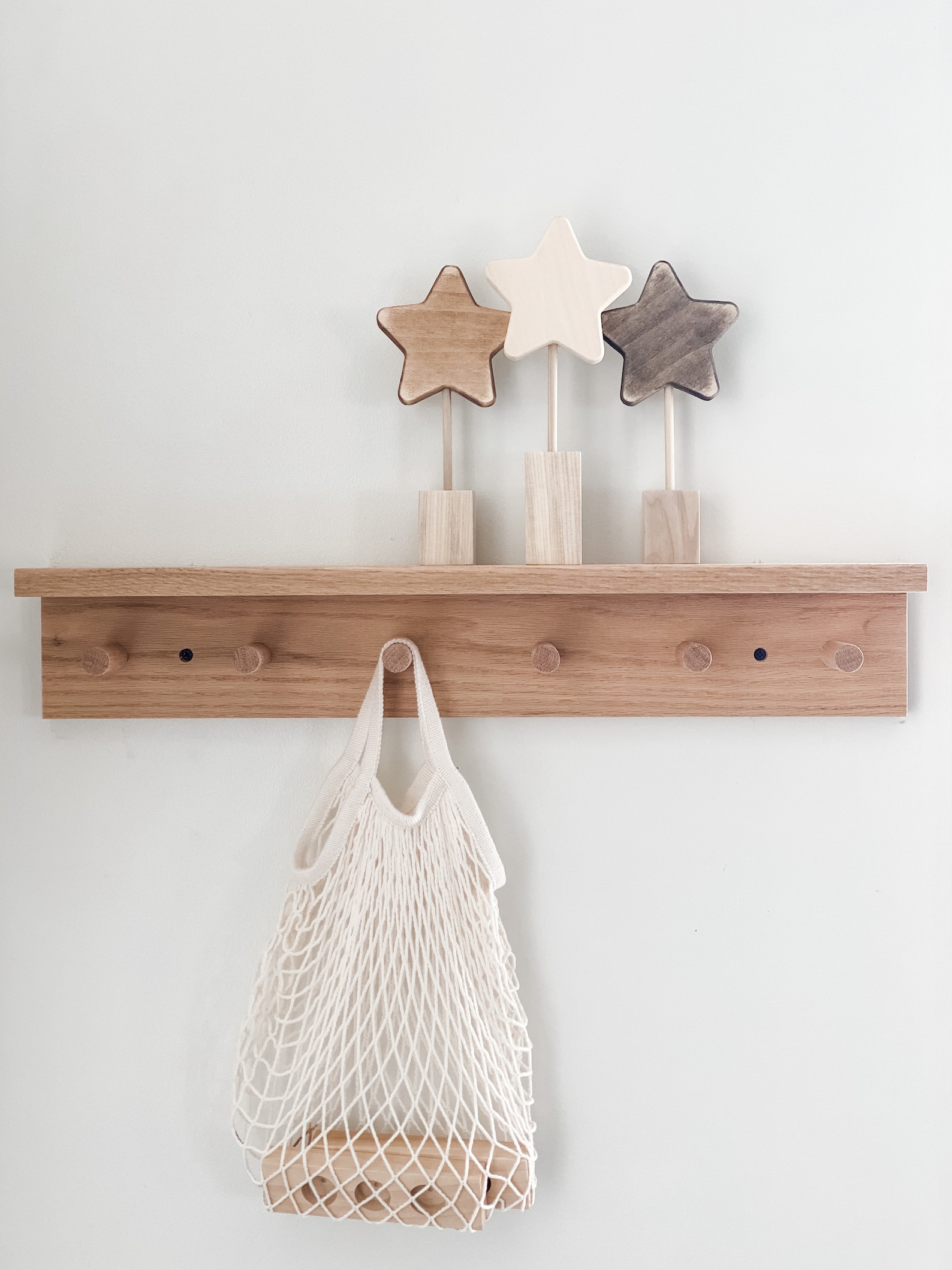 Oak wooden shelf shelf with pegs peg shelf nursery shelf Etsy