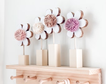 Wood flowers, girls room decor, girl nursery, shelf decor for nursery, nursery decor, girl baby shower decor, girl baby shower gift