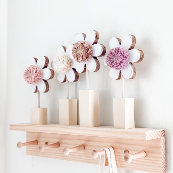 Wood flowers, girls room decor, girl nursery, shelf decor for nursery, nursery decor, girl baby shower decor, girl baby shower gift