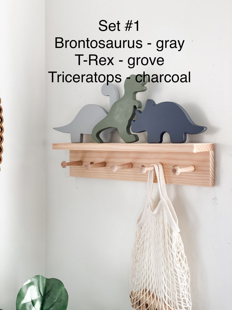 décor de dinosaure en bois, découpe de dinosaure en bois, baby shower dino, décoration murale pour tout-petits, décoration murale de chambre d'enfant pour garçon, décoration d'étagère en bois, dinosaure Set #1