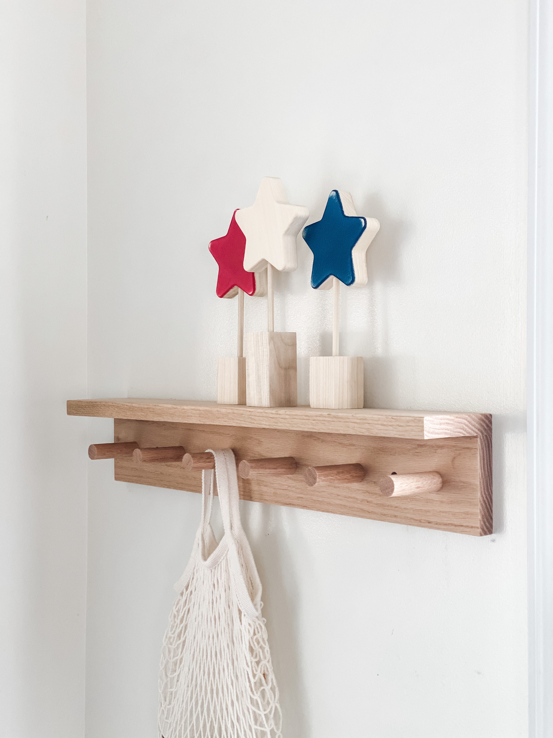 Oak wooden shelf shelf with pegs peg shelf nursery shelf Etsy