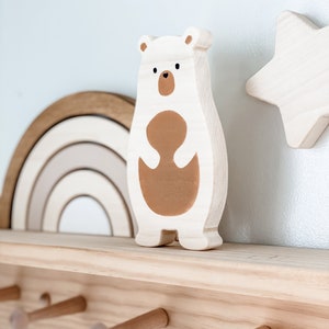 woodland bear, woodland nursery decor, boho wooden bear, wooden shelf decor, modern nursery decor, neutral woodland, baby shower decor tan