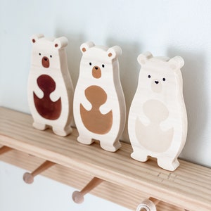 woodland bear, woodland nursery decor, boho wooden bear, wooden shelf decor, modern nursery decor, neutral woodland, baby shower decor image 1