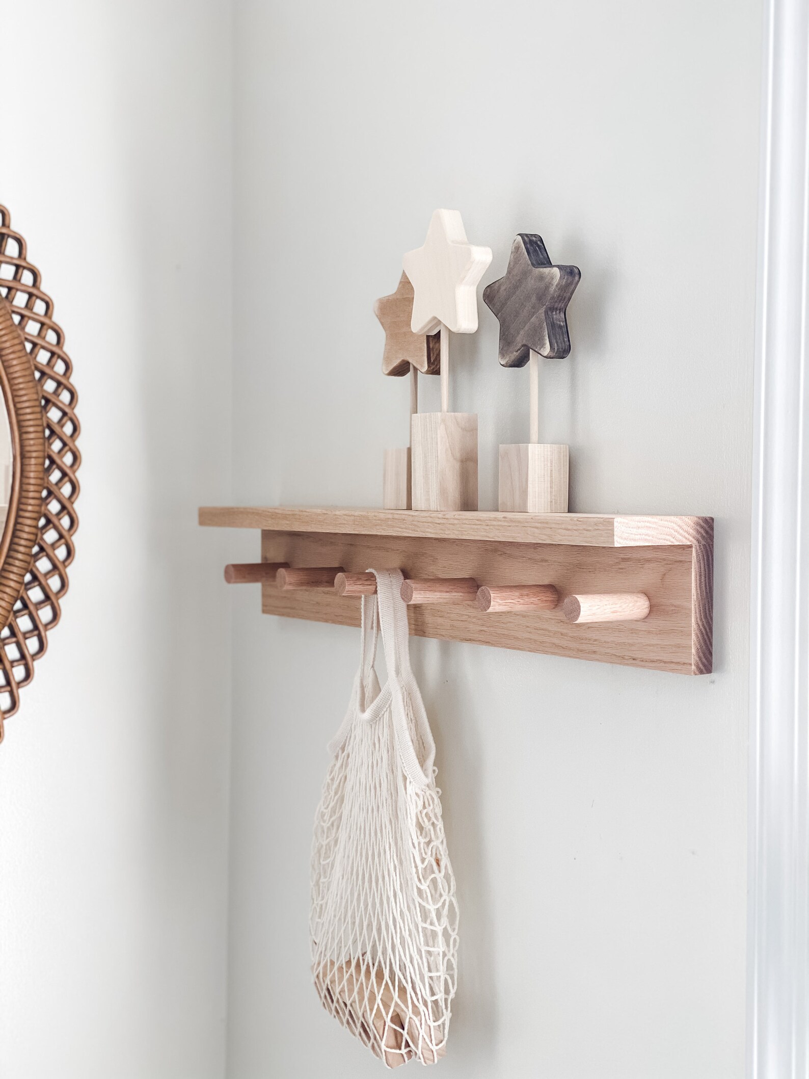 Oak wooden shelf shelf with pegs peg shelf nursery shelf Etsy