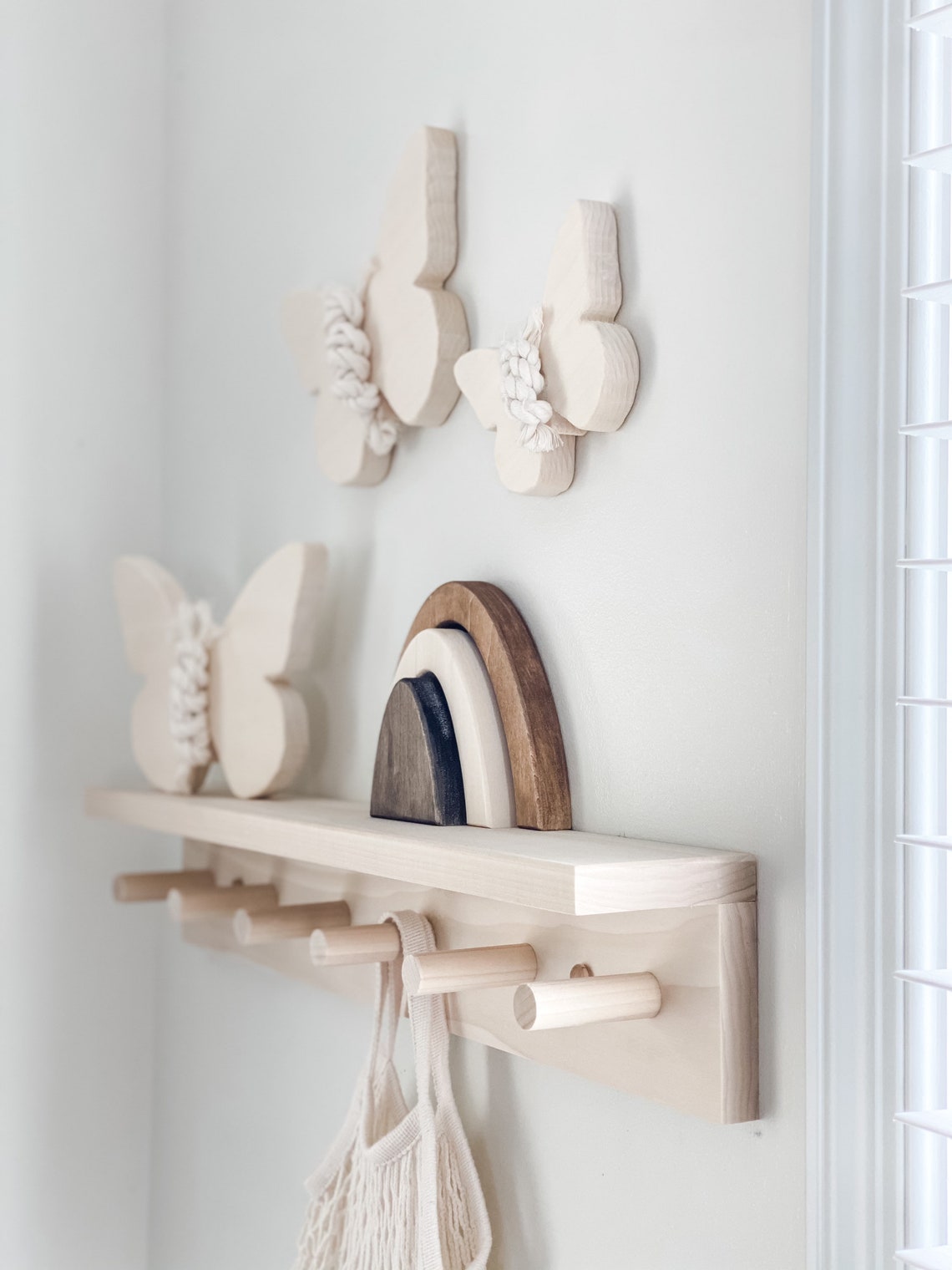 Wall Coat Rack with shelf Wooden peg rack Wooden peg rail Etsy