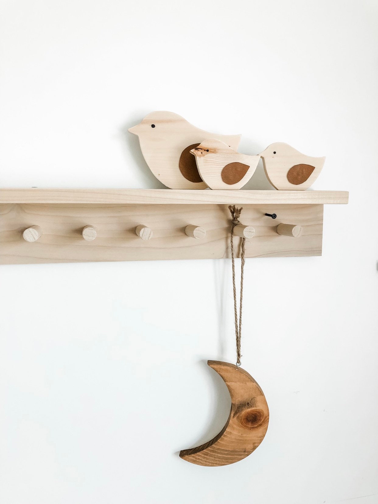 Wall Coat Rack with shelf Wooden peg rack Wooden peg rail Etsy