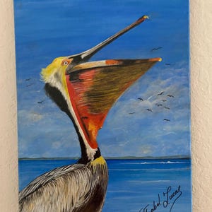 Handmade Painted Pelican on Canvas