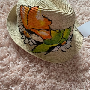 Handmade Painting Hats,Fedora,Cowboy,Flowers,Butterfly,Birds, Cats