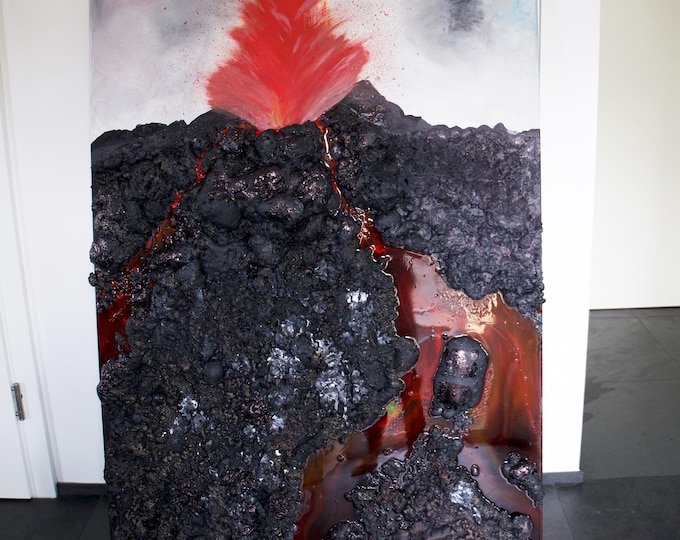 The Volcano - Original Handmade 3 D Painting 140 cm x 100 cm (Free Gift Wrapping)