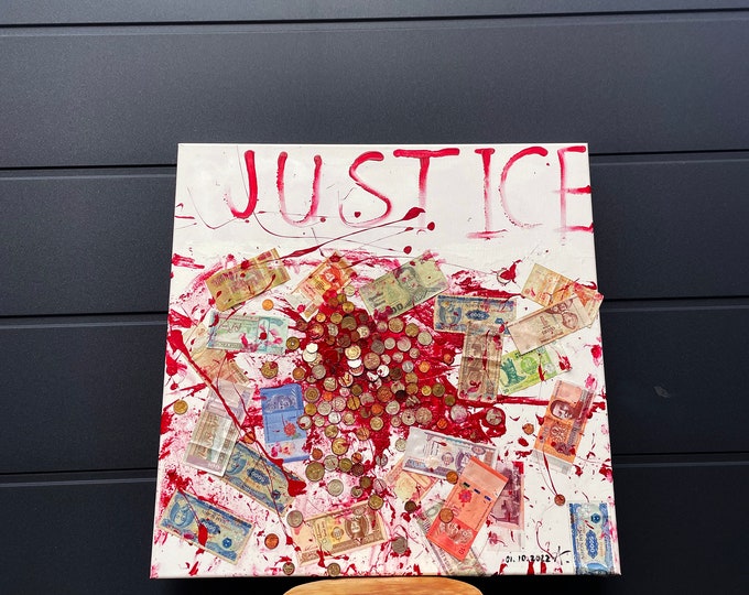 Justice - Original Handmade Painting with Real Money from 28 Countries