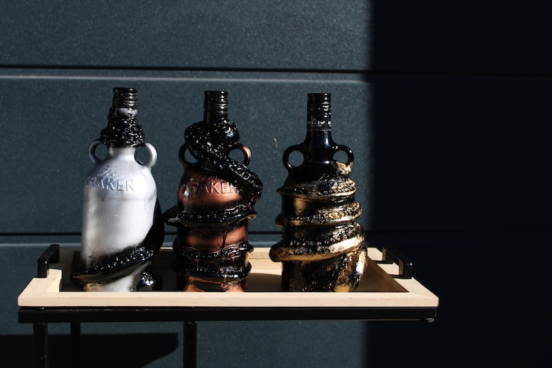 Trio Kraken 3 Original Kraken Bottles, the Golden Kraken, the Rusty