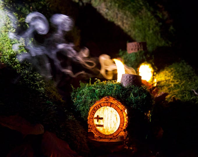 The Hobbit Houses - 2 Hobbit Houses + 2 Packs of Incense + a Green Table Runner Original Handmade Customized Decor, Lamp & Incense Smoker