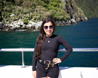 The Black Wolf - Long Sleeve Black Bodysuit with a Belt