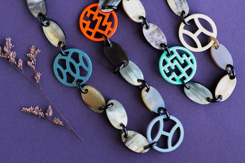 Chain necklace Lacquer necklace Buffalo horn lacquer necklace Buffalo horn necklace