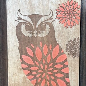 Owl Engraved and Framed in Wood - Home Wall Décor
