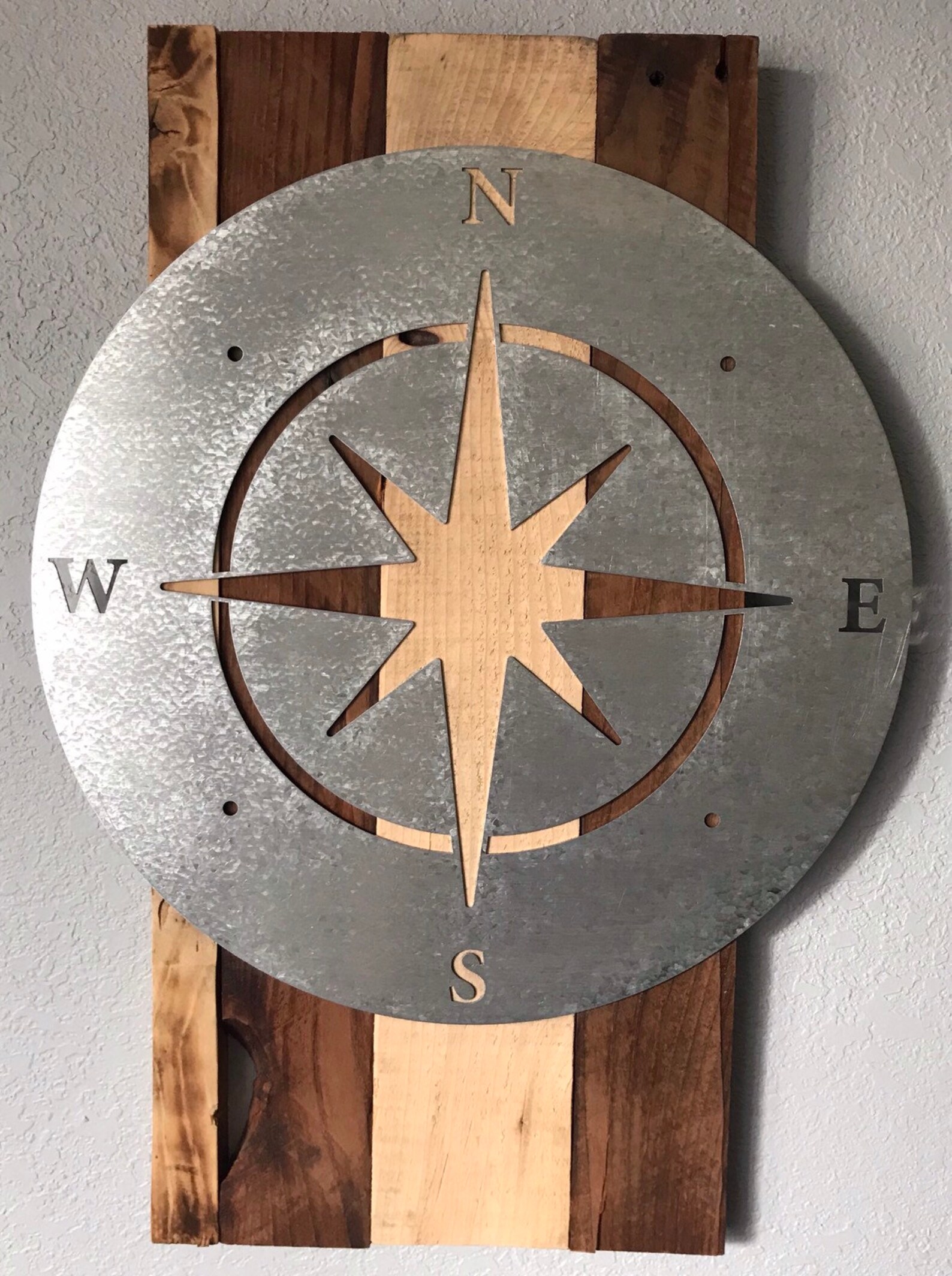 Compass Wood Wall Art Travel Wall Art Metal Compass Home Decor Wood and