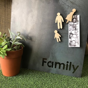 Family - Steel Magnet Board 16&quot; x 16&quot;, Metal Wall Art, Dry Erase Board, DIY Display, Wall Decor, Magnet Display, Vision Board