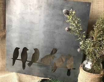 Birds on a Wire, Steel Magnet Board 16&quot; x 16&quot;, Metal Wall Art, Dry Erase Board, DIY Display Metal Magnet Board, Wall Decor, Magnet Display