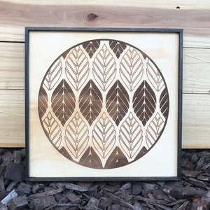 Wood Globe Geometric Leaf Pattern Wall Art