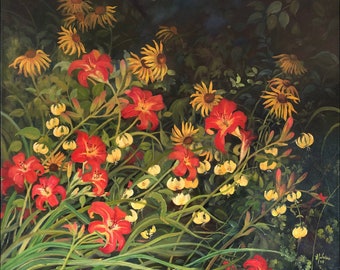 Peinture à l'huile Original, Tangles, Fleurs sauvages, Alberta, Canada