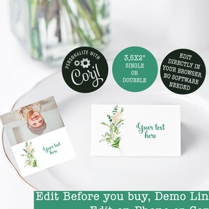 Rótulo de comida editável verde de batismo, cartão de etiqueta de nome verde, cartão de batismo de menino verde