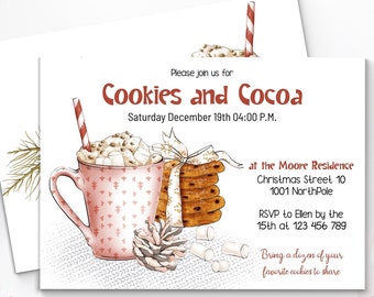 Cookies & Cocoa Party Invitation, Holiday Christmas Party Invitation, Christmas Invitation Template, Printable Holiday Party Invitation