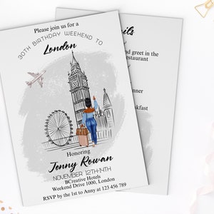London Birthday weekend invitation Template, Birthday Girl weekend itinerary template, Girls Birthday trip Invitation, Summer Birthday
