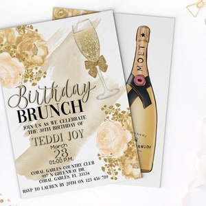 Bubbly 30th Birthday Brunch invitation, Champagne Brunch, Womens Birthday Invite, Adult Birthday Invitation, Girly Birthday Invite / Teddi