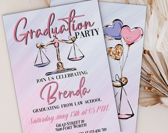 Law Graduation Party invitation, Graduation template for invites, Law school graduate for her, Graduation party invitation 2021