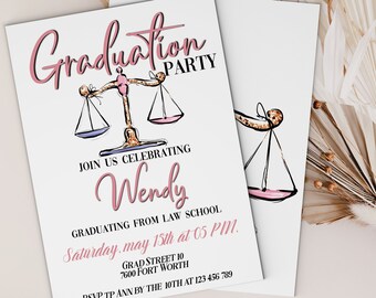 Law Graduation Party invitation, Graduation template for invites, Law school graduate for her, Graduation party invitation 2021