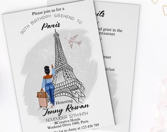 Paris Birthday weekend invitation Template, Birthday Girl weekend itinerary template, Girls Birthday trip Invitation, Summer Birthday