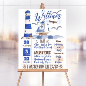 Poster del 1° compleanno della Marina segno di pietra miliare, Poster della pietra miliare marina, Barca a vela Primo compleanno, Nautica, Ocean Sea Birthday / M1000