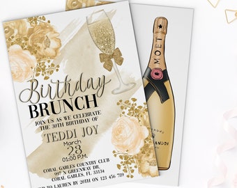 Bubbly 30th Birthday Brunch invitation, Champagne Brunch, Womens Birthday Invite, Adult Birthday Invitation, Girly Birthday Invite / Teddi