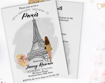 Paris Birthday weekend invitation Template, Birthday Girl weekend itinerary template, Girls Birthday trip Invitation, Summer Birthday