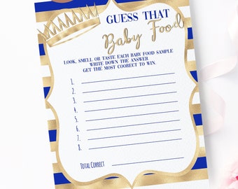 Royal Blue Prince baby shower game Guess that baby food, Prince Baby Shower Game, Baby Boy Shower Games