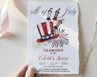 4th of July Celebration invitation, &#39;merica invitation, Independence Day Party Invite, Digital 4th of July Invite, Red, White and Blue