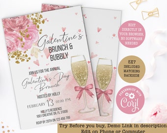 Galentine&#39;s day Brunch Party Invitation, galentines Invitation, Brunch & Bubbly Galentines Invitation, Galentine Brunch and Champagne Invite