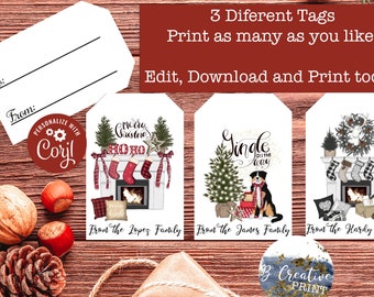 3 Personalized Christmas Gift Tags with To & From, Editable Christmas Favor tag