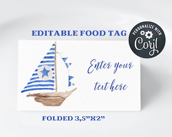 Marine birthday Food Label Folded, Marine Name Tag Tent, Marine Tent Card, Sailboat Tent Card, Sailboat Food Label / M1000