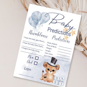 Blue Safari Baby Shower Baby Predictions, Blue Animal babies Baby Predictions Card, Boy Baby Shower Games // Luna