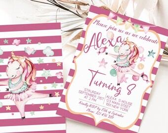 Magic Unicorn Pink Birthday invitation, Printable Unicorn Birthday Invite, Instant Download Editable Girls Birthday Unicorn Invite