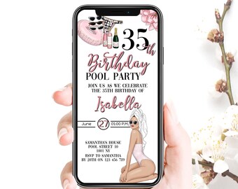 Pool Party Birthday Invitation: Mobile Digital Template
