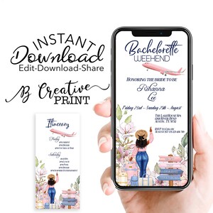 Bachelorette Weekend Party Invitation, Bachelorette Itinerary template digital, bachelorette evite, evite bachelorette weekend / E1000
