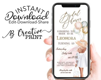 Bridal Shower Fashion Girl Mobile invitation, Bridal Shower Invitation template, Bachelorette Beach Party Invite, Bridal Shower Invitation