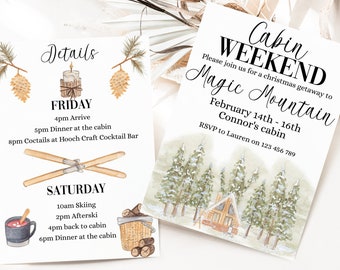 Cabin weekend Getaway Invitation, Christmas Getaway, Skiing Trip Itinerary template, Cabin Weekend Invitation, Weekend itinerary template