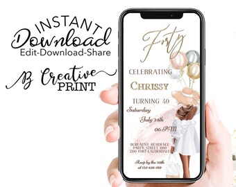 40th Birthday Invitation: Summer Girl, Pink Flowers (Digital)