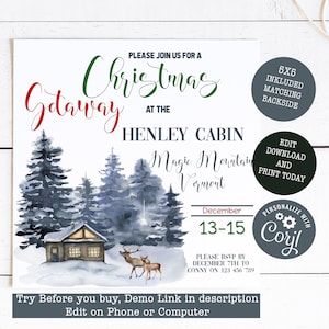 Christmas Getaway Invitation, Cabin Weekend Trip, Winter Weekend Skiing Invitation, Christmas Weekend Cabin Trip